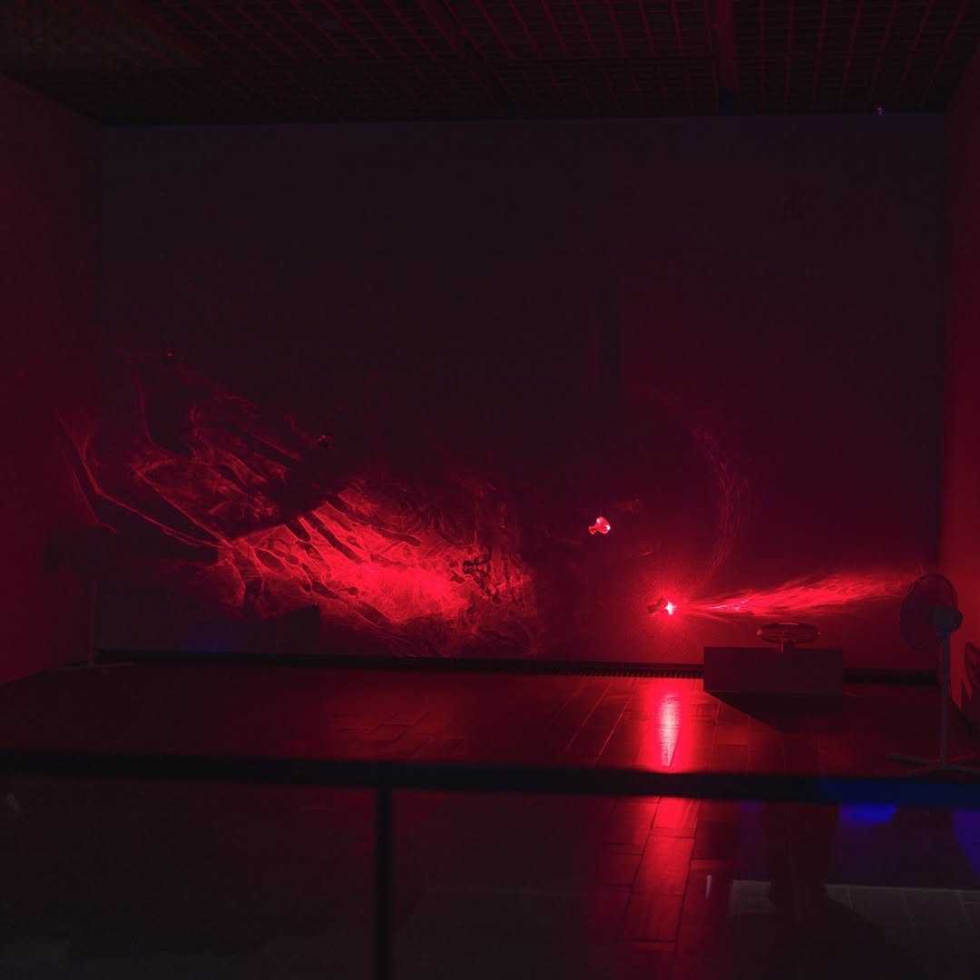 A photograph from the shahed installation during the exhibition Lux & Umbra in the WAM museo, Turku, Finland.